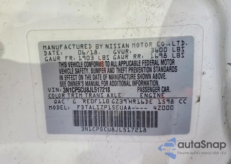 2018 Nissan Kicks S z USA, uszkodzony, nr VIN 3N1CP5CU8JL517218